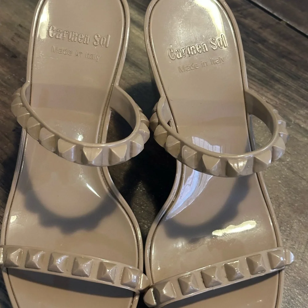Stylish Studded Tan Wedge Sandals